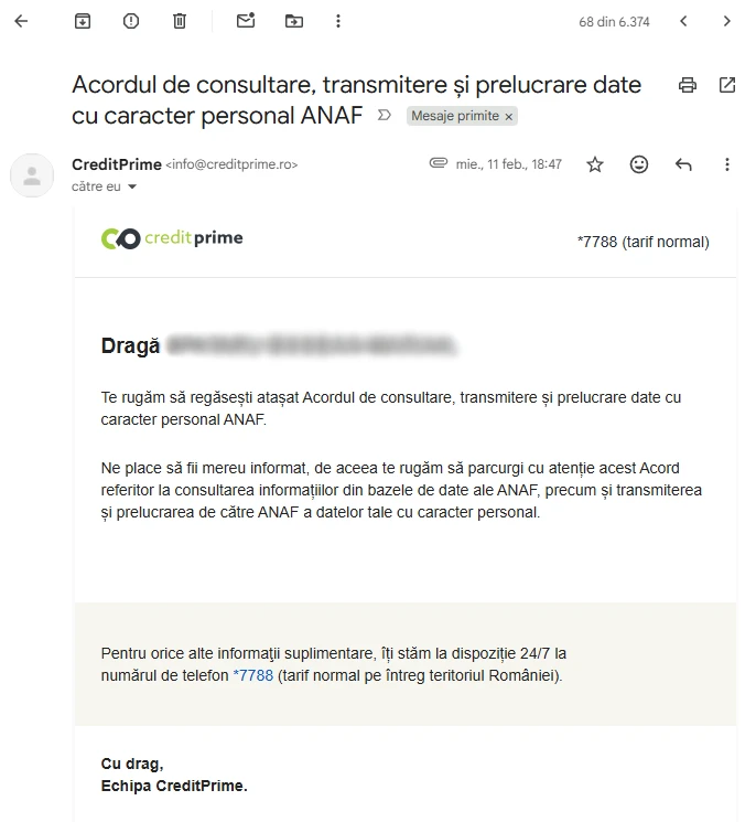 Acordul de consultare, transmitere și prelucrare date cu caracter personal ANAF