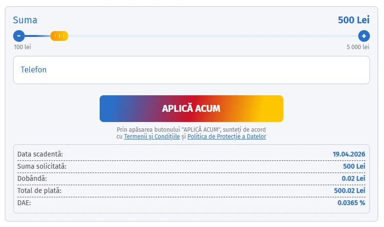 Formular aplicare HoraCredit - pentru suma de 500 lei