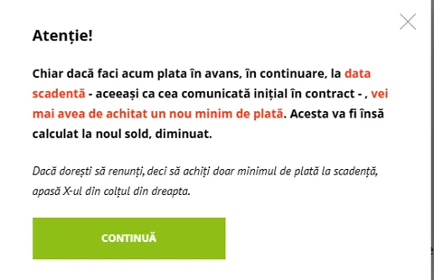 Mesaj de avertizare inainte de plata in avans la CreditPrime