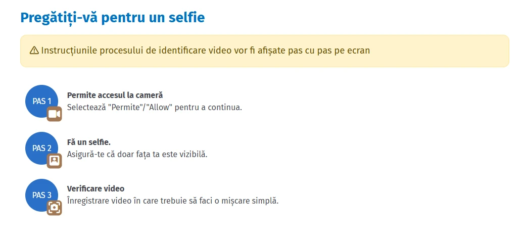 Captură de ecran cu pagina „Pregătiți-vă pentru un selfie”