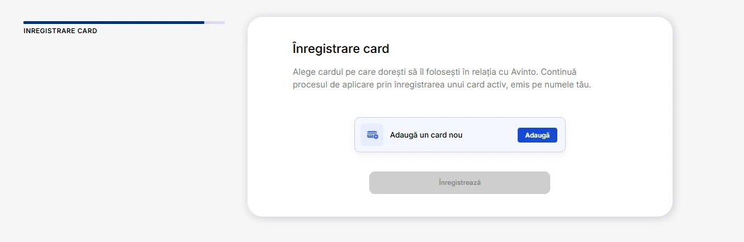 captură de ecran cu pasul de înregistrare card