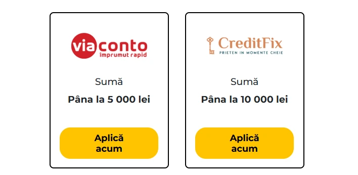 Opțiunile afisate de CreditYes în a doua parte a paginii