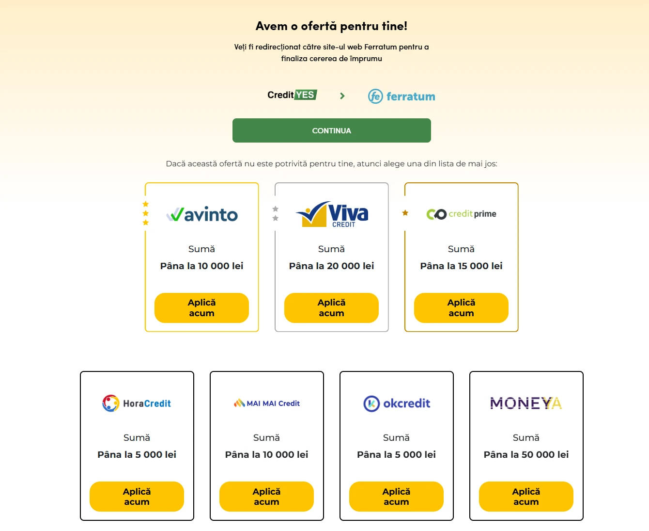 Lista de IFN-uri afisate de CreditYes în prima parte