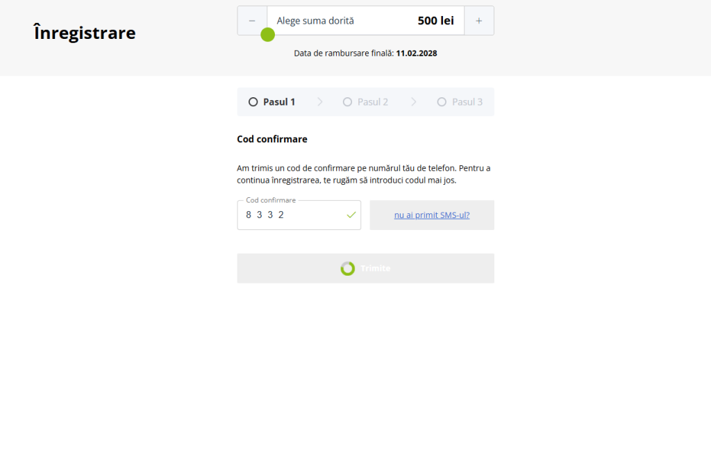 Solicitare credit 500 lei CreditPrime - Pasul 1