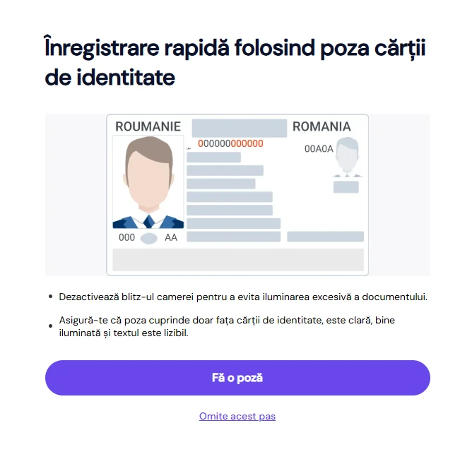 captură de ecran cu pasul „Înregistrare rapidă folosind poza cărții de identitate”