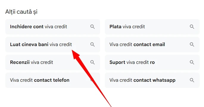 cautarea Google pe cuvintele cheie ”luat cineva bani viva credit”