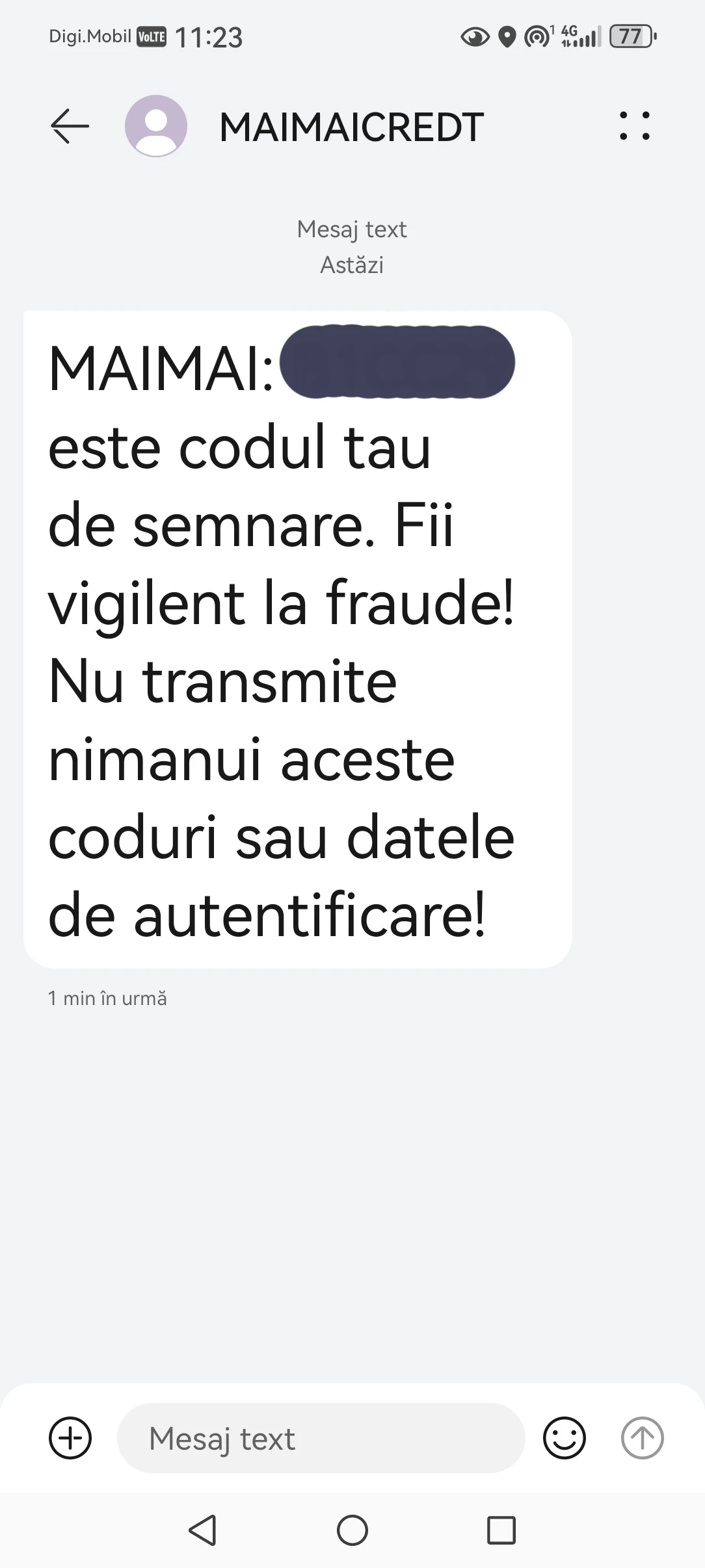 SMS-ul cu codul de semnare