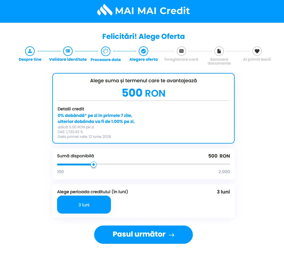 suma redusă manual la 500 RON