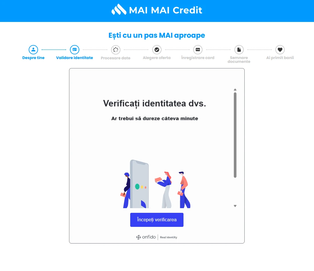 Mesajul „Verificați identitatea dvs.” prin Onfido